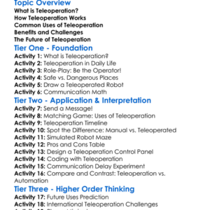Teleoperation Worksheet Activity Booklet