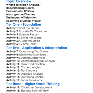Television Analysis Worksheet Activity Booklet