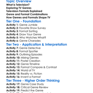 Television Genres And Formats Worksheet Activity Booklet