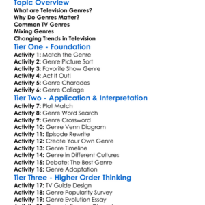 Television Genres Worksheet Activity Booklet