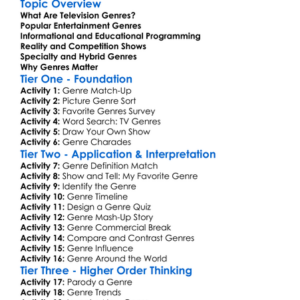 Television Programming Genres Worksheet Activity Booklet