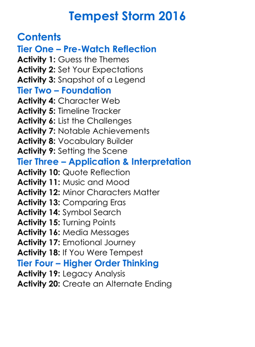 Tempest Storm 2016 Worksheet Activity Booklet