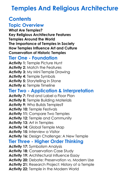 Temples And Religious Architecture Worksheet Activity Booklet