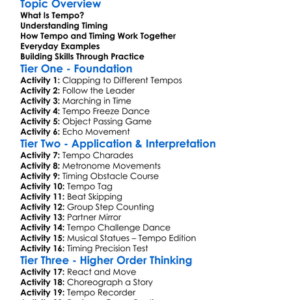 Tempo And Timing In Movement Worksheet Activity Booklet