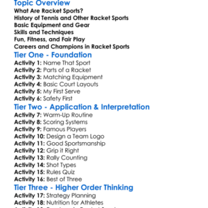 Tennis And Racket Sports Worksheet Activity Booklet