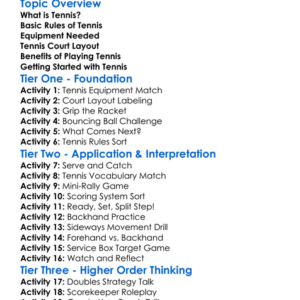 Tennis Basics Worksheet Activity Booklet