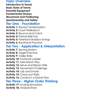 Tennis Fundamentals Worksheet Activity Booklet
