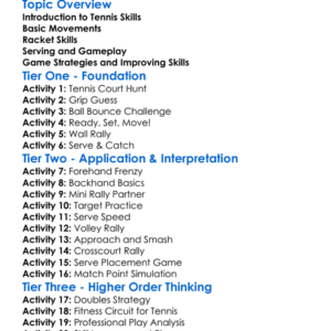 Tennis Skills Worksheet Activity Booklet