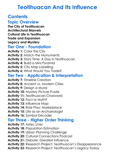 Teotihuacan And Its Influence Worksheet Activity Booklet