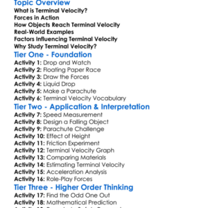 Terminal Velocity Worksheet Activity Booklet