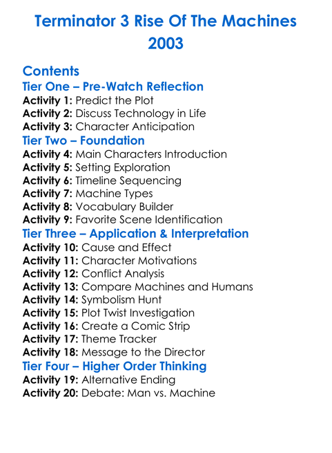 Terminator 3 Rise Of The Machines 2003 Worksheet Activity Booklet