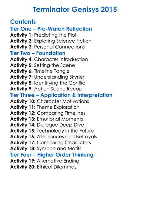 Terminator Genisys 2015 Worksheet Activity Booklet