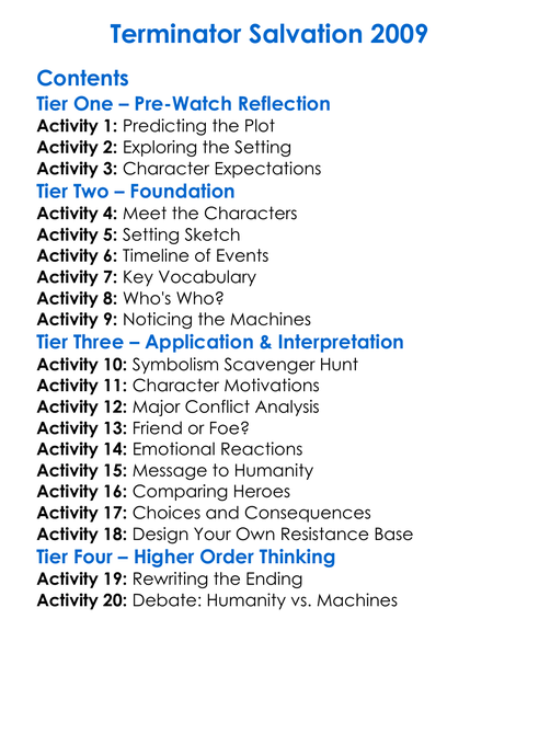 Terminator Salvation 2009 Worksheet Activity Booklet