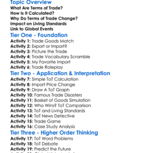 Terms Of Trade Worksheet Activity Booklet