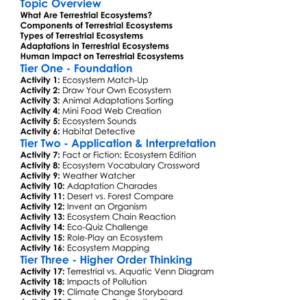 Terrestrial Ecosystems Worksheet Activity Booklet