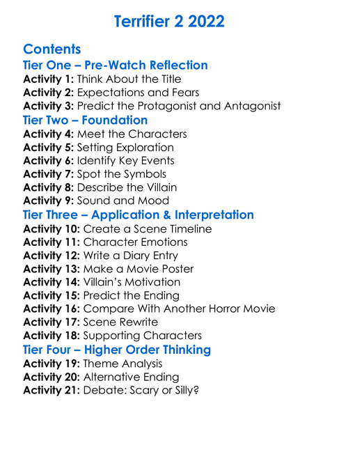Terrifier 2 2022 Worksheet Activity Booklet