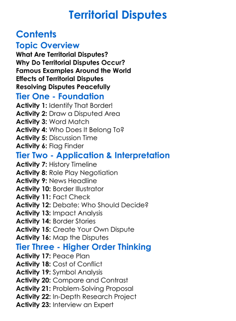 Territorial Disputes Worksheet Activity Booklet