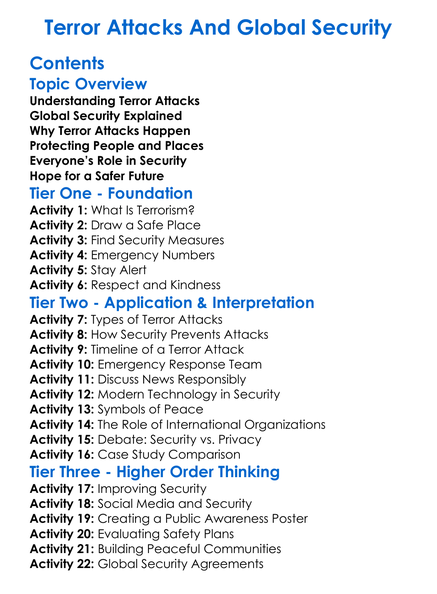 Terror Attacks And Global Security Worksheet Activity Booklet