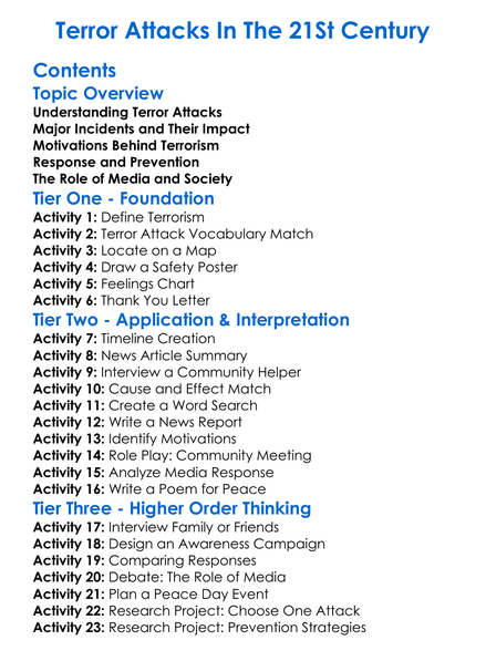 Terror Attacks In The 21St Century Worksheet Activity Booklet