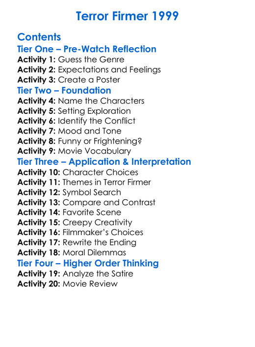 Terror Firmer 1999 Worksheet Activity Booklet