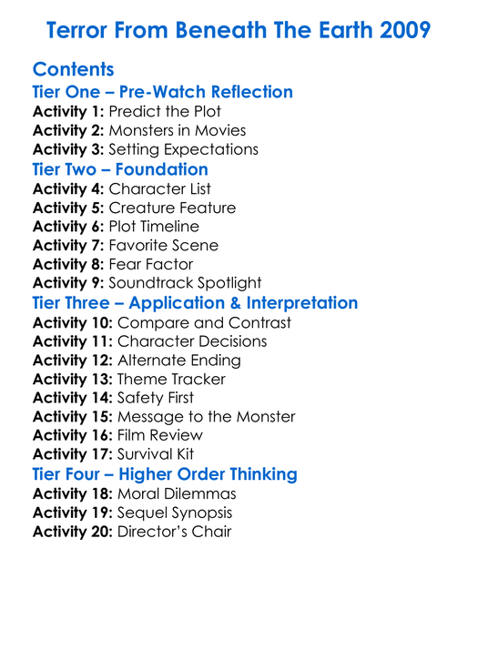 Terror From Beneath The Earth 2009 Worksheet Activity Booklet