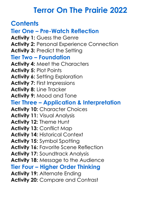 Terror On The Prairie 2022 Worksheet Activity Booklet