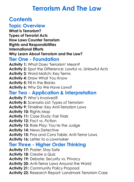 Terrorism And The Law Worksheet Activity Booklet