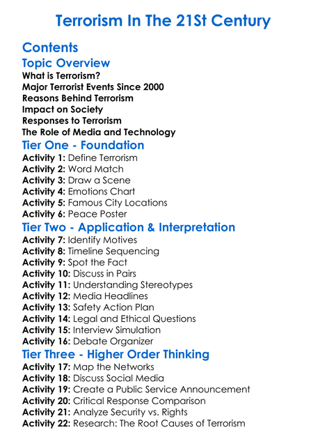 Terrorism In The 21St Century Worksheet Activity Booklet