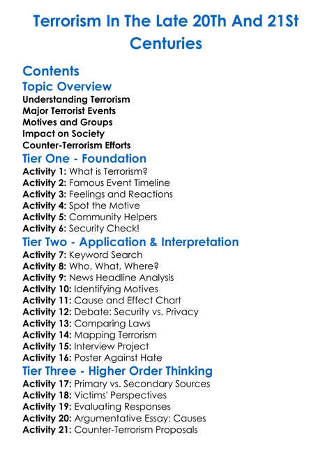 Terrorism In The Late 20Th And 21St Centuries Worksheet Activity Booklet