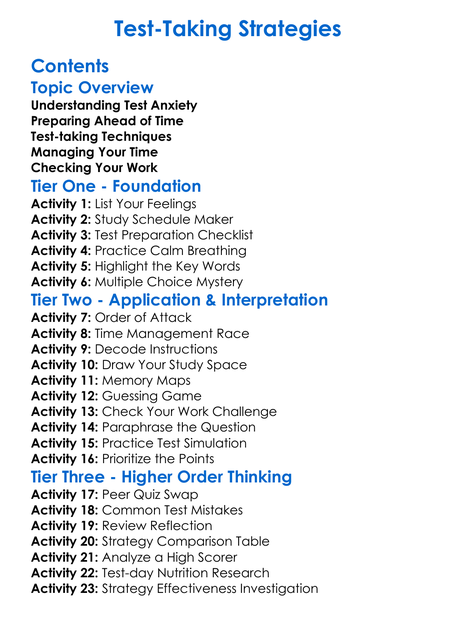 Test-Taking Strategies Worksheet Activity Booklet