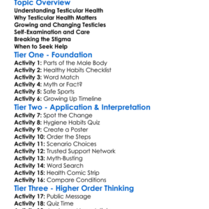 Testicular Health Worksheet Activity Booklet
