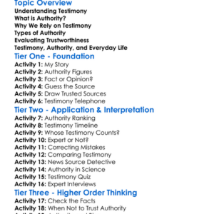 Testimony And Authority Worksheet Activity Booklet