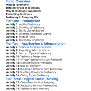Testimony Worksheet Activity Booklet