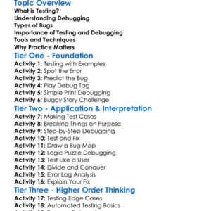 Testing And Debugging Worksheet Activity Booklet