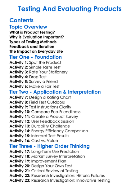 Testing And Evaluating Products Worksheet Activity Booklet