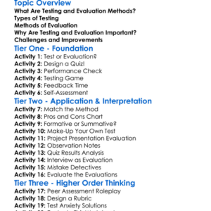 Testing And Evaluation Methods Worksheet Activity Booklet