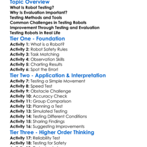 Testing And Evaluation Of Robots Worksheet Activity Booklet