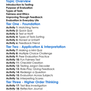 Testing And Evaluation Worksheet Activity Booklet