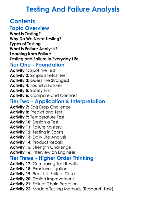 Testing And Failure Analysis Worksheet Activity Booklet