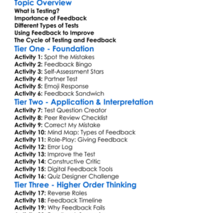 Testing And Feedback Worksheet Activity Booklet
