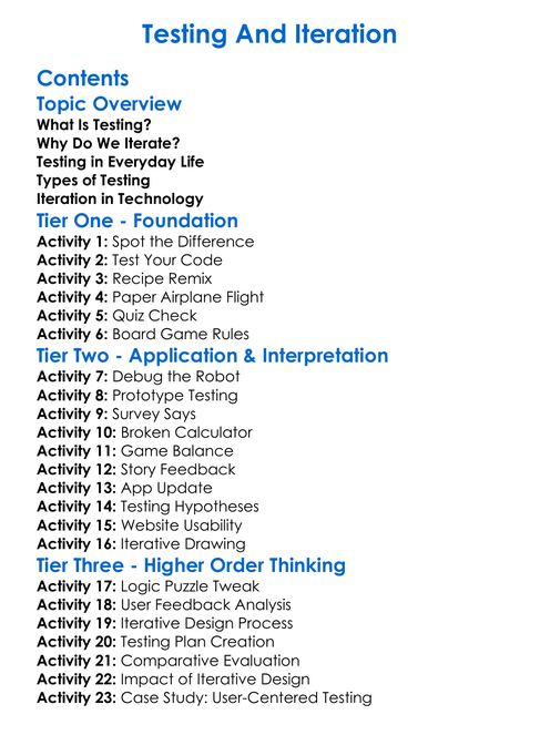 Testing And Iteration Worksheet Activity Booklet