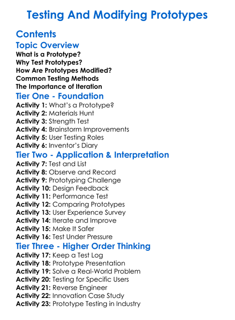 Testing And Modifying Prototypes Worksheet Activity Booklet