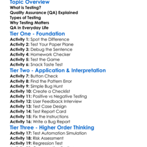 Testing And Quality Assurance Worksheet Activity Booklet