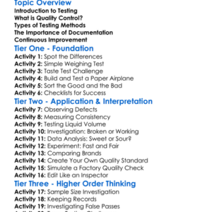 Testing And Quality Control Worksheet Activity Booklet