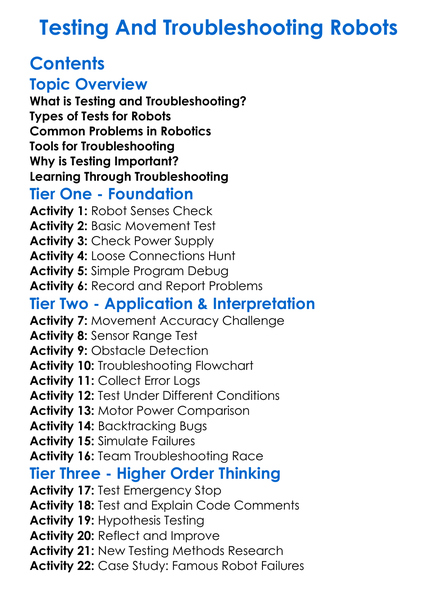 Testing And Troubleshooting Robots Worksheet Activity Booklet
