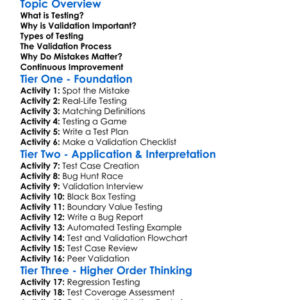 Testing And Validation Worksheet Activity Booklet
