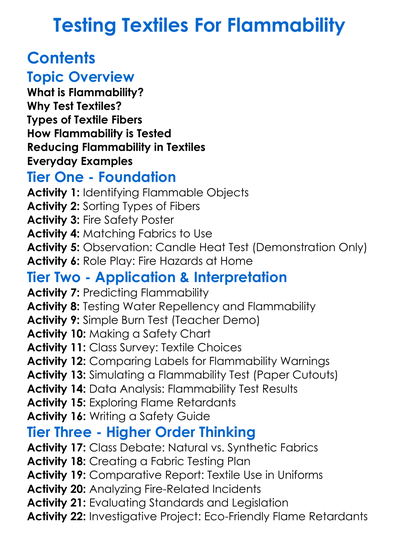 Testing Textiles For Flammability Worksheet Activity Booklet