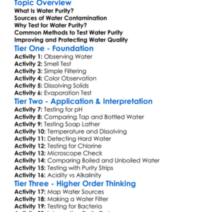 Testing Water Purity Worksheet Activity Booklet