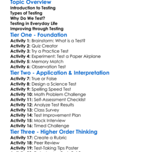 Testing Worksheet Activity Booklet