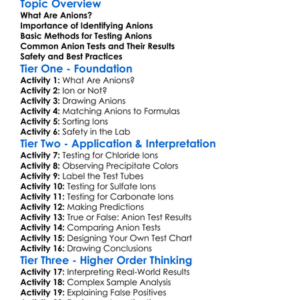Tests For Anions Worksheet Activity Booklet